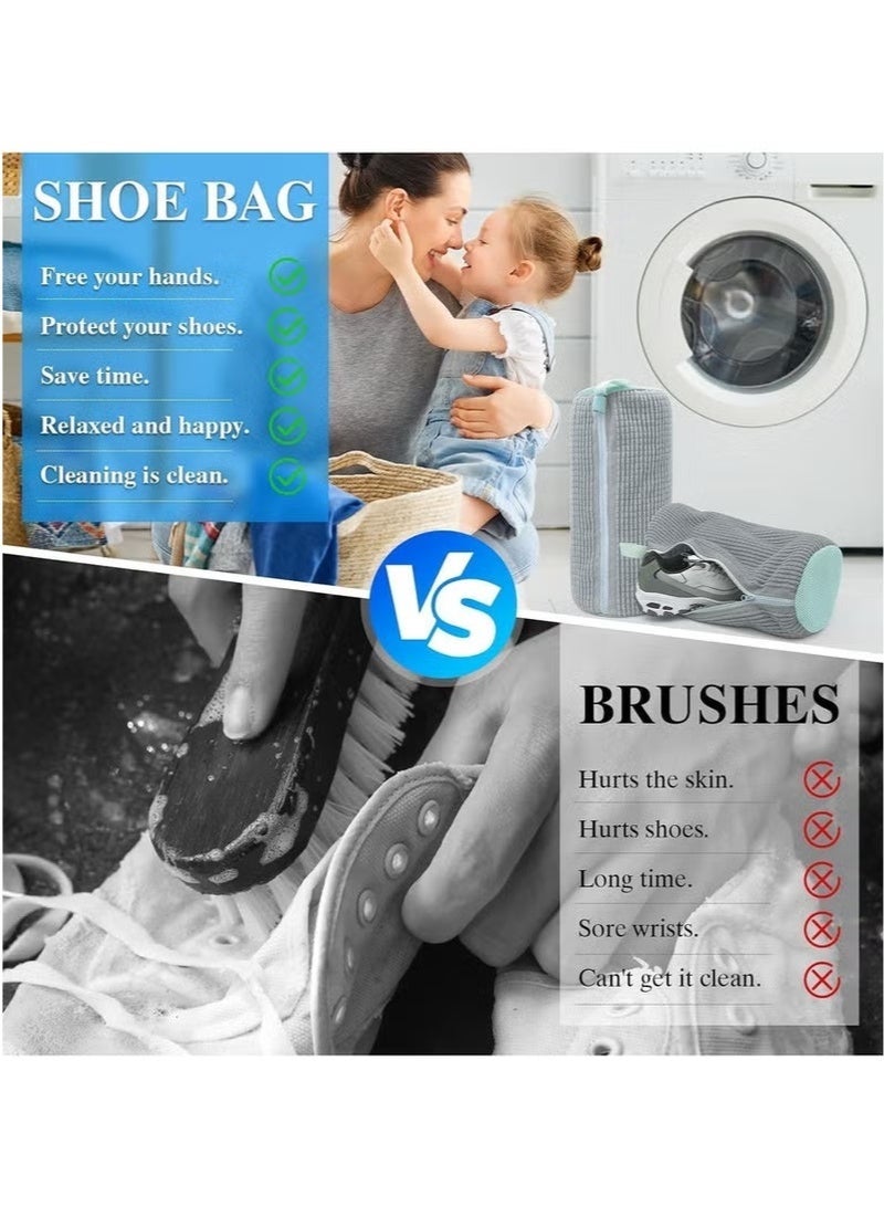 2 جهاز كمبيوتر شخصي كيس تنظيف الأحذية, كيس الأحذية لغسالة, كيس غسالة الأحذية, كيس غسيل الأحذية القابلة للتعديل, كيس غسيل الأحذية الرياضية 360 درجة تنظيف الأحذية البيضاء, الأصفر والرمادي - Image 4