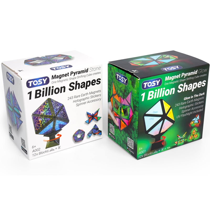 TOSY Magnet Pyramid 1 Fidget Cube Transforms into 1 Billion Shapes 243 Rare Earth Magnets Glowing Holographic Design Spinner Accessory Gift for Christmas Birthday Set of 1 Stone 1 Glow - Image 2