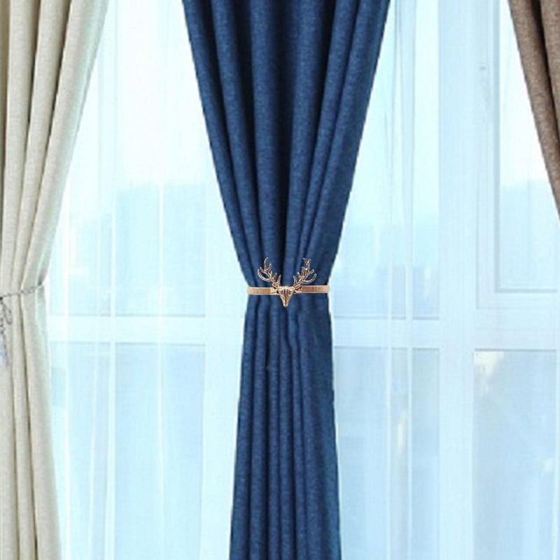 Spaceshoop Fresh Curtain Ties | Gold Silver Deer Leaf Shape Metal Buckle Tie Backs for Curtains,Simple Home Decorative Curtain Holder with Elastic Spring for Shop Room - Image 2