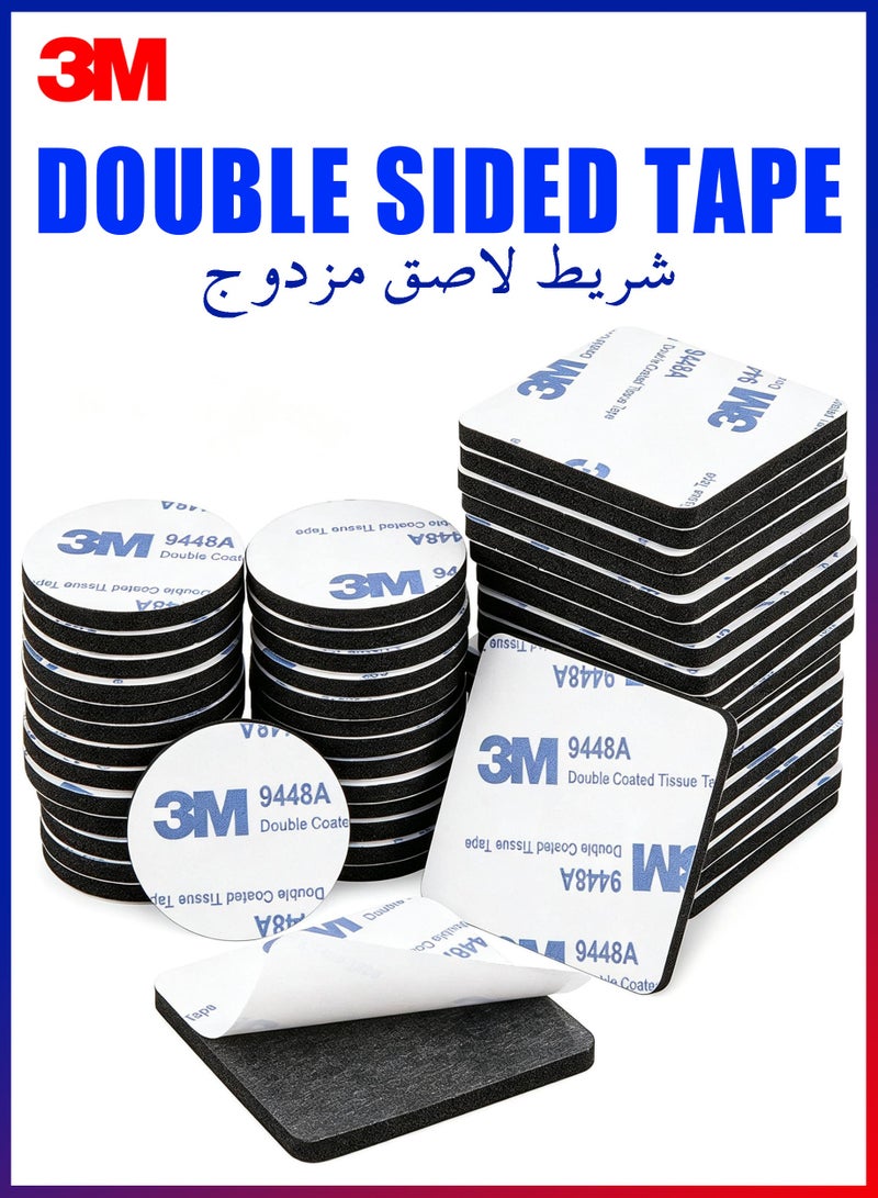 3M 100 Pieces Double Sided Tape, Strong Heavy Duty Waterproof Double Tape Adhesive Foam Pad Tape Double Sided Foam Tape for Holding Picture, Walls Picture, Light, Hooks, Lamps, Home, Office, Square & Round, 40×40mm - Image 1