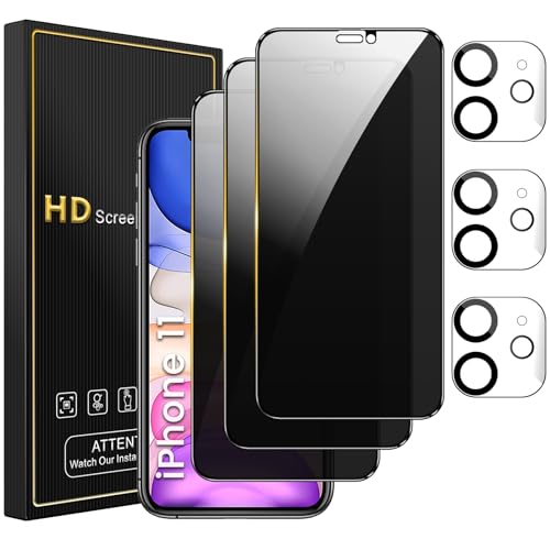 Romkasi 3 Pack Privacy Screen Protector for iPhone 11 61 Inch with 3 Pack Camera Lens Protector Anti Spy Tempered Glass Film AntiScratch Touch Sensitive Case Friendly - Image 1