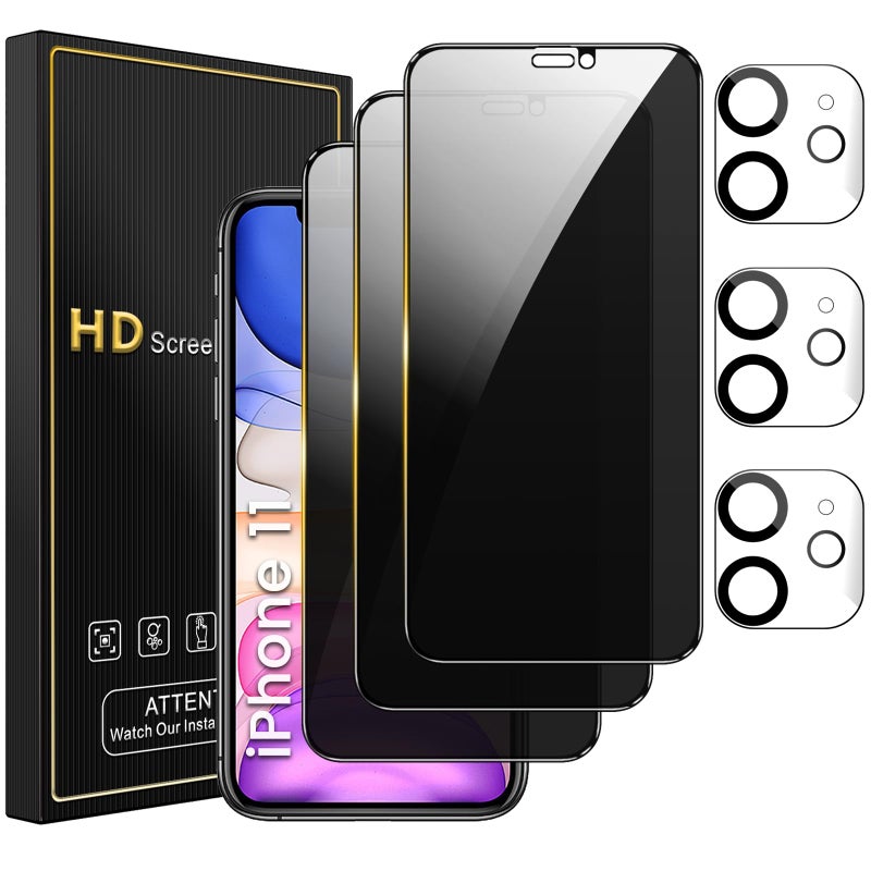 Romkasi 3 Pack Privacy Screen Protector for iPhone 11 61 Inch with 3 Pack Camera Lens Protector Anti Spy Tempered Glass Film AntiScratch Touch Sensitive Case Friendly - Image 3