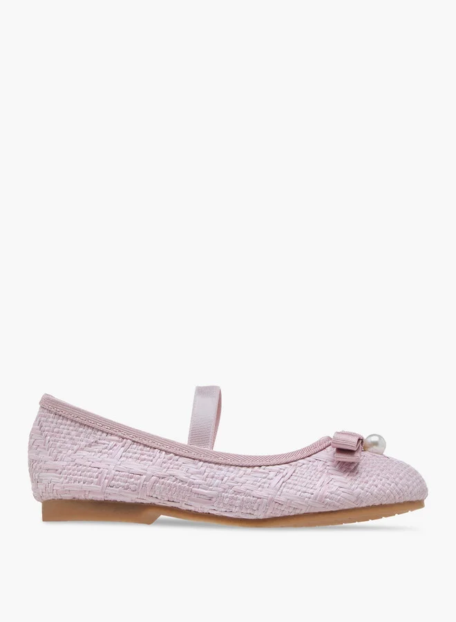 JUNIORS Bow Accent Ballerina Shoes with Elasticated Strap