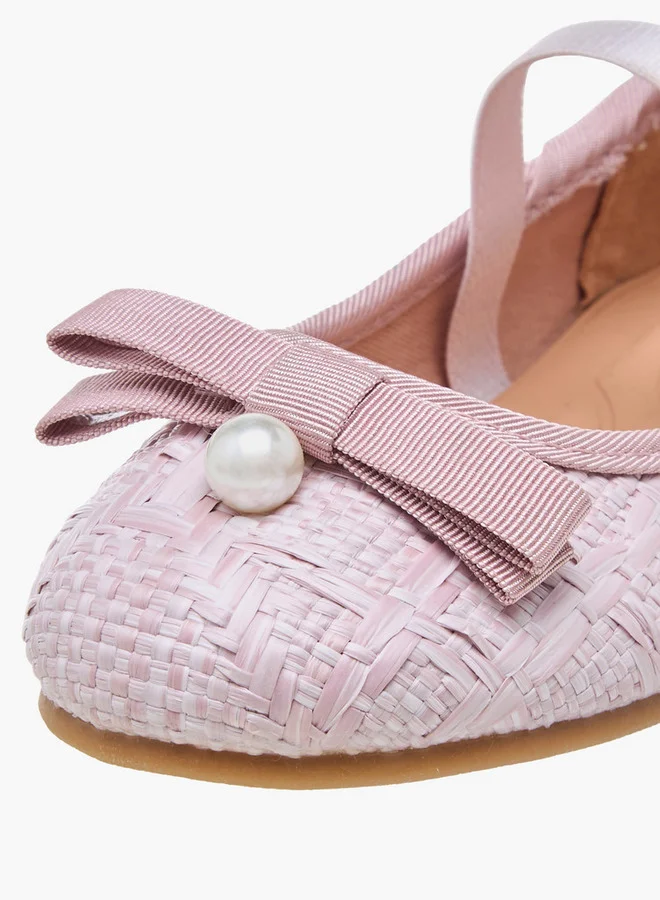 JUNIORS Bow Accent Ballerina Shoes with Elasticated Strap