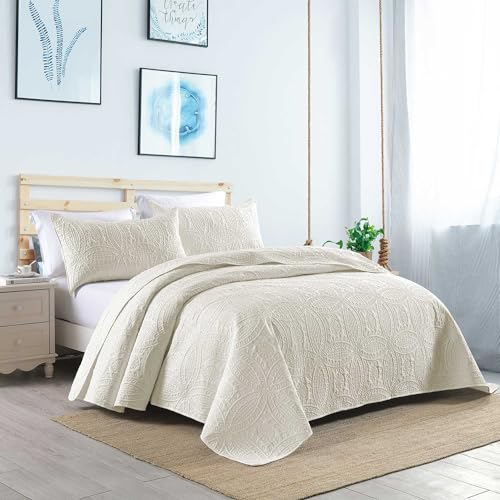 Boryard 3-Piece Queen Quilt Set, Lightweight Soft Full Size Quilt Bedspread Coverlet (90x90 inches) with 2 Pillow Shams (20x26 inches), Beige - Image 2