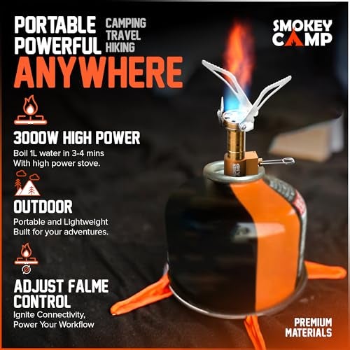 Smokey Camp Mini 3000W Camping Stove, Ultralight Backpacking Camp Stove with a Carrying Case and an Additional Adapter, Compatable with Isobutane and Propane Tanks, Portable and Collapsible - Image 5