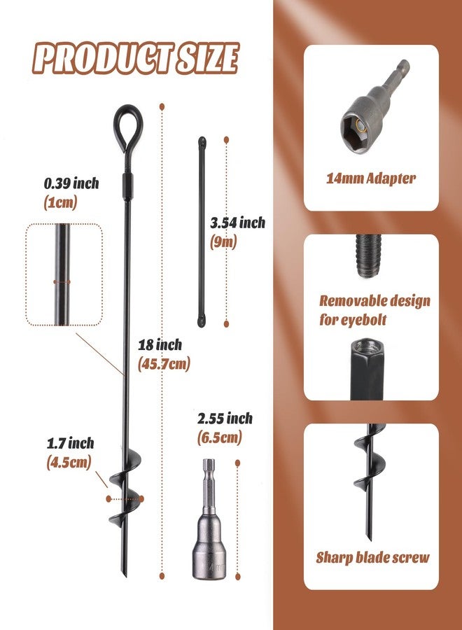 MIXXIDEA18 Inch Ground Anchors Screw in Folding Ring Spiral Metal Ground Stakes Dog Tie Out Stake Spiraling Anchor Trampoline Anchors for Tent (black-6pk) - Image 4