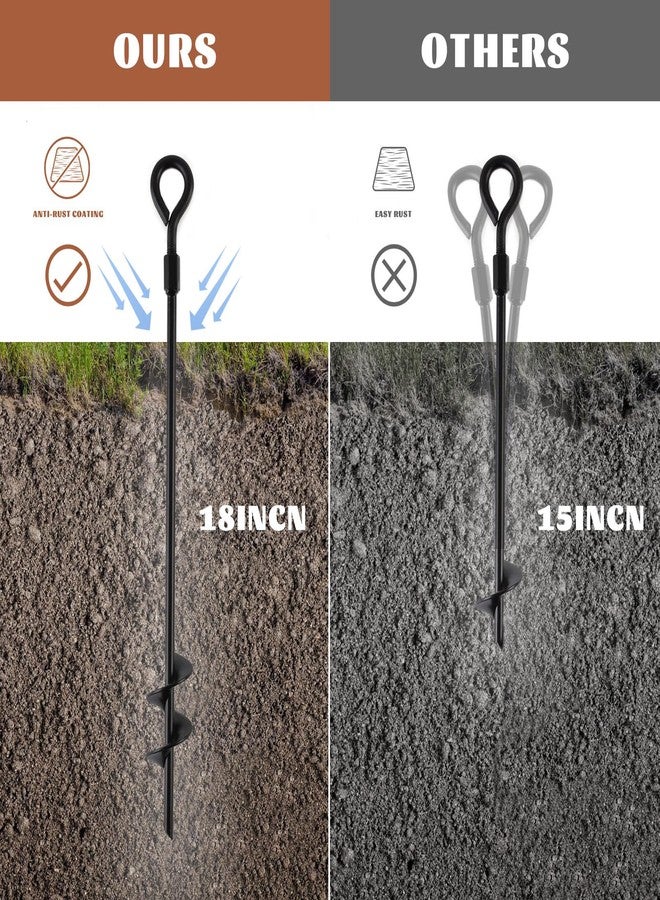 MIXXIDEA18 Inch Ground Anchors Screw in Folding Ring Spiral Metal Ground Stakes Dog Tie Out Stake Spiraling Anchor Trampoline Anchors for Tent (black-6pk) - Image 5