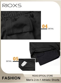 RIOXS Men's 2-In-1 Athletic Running Shorts, Lightweight Sportwear Quick-Drying Shorts, Fitness Stretch Sports Shorts with Pockets for Phone, No Fading, No Deformation  - Image 5