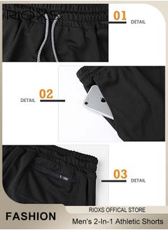 RIOXS Men's 2-In-1 Athletic Running Shorts, Lightweight Sportwear Quick-Drying Shorts, Fitness Stretch Sports Shorts with Pockets for Phone, No Fading, No Deformation  - Image 4
