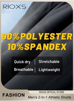 RIOXS Men's 2-In-1 Athletic Running Shorts, Lightweight Sportwear Quick-Drying Shorts, Fitness Stretch Sports Shorts with Pockets for Phone, No Fading, No Deformation  - Image 3