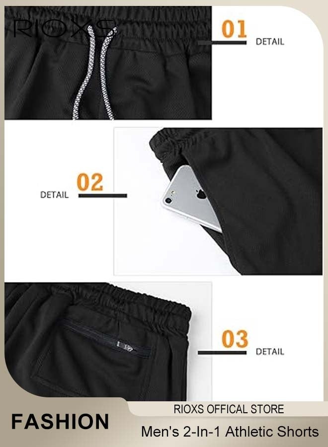 RIOXS Men's 2-In-1 Athletic Running Shorts, Lightweight Sportwear Quick-Drying Shorts, Fitness Stretch Sports Shorts with Pockets for Phone, No Fading, No Deformation - Image 5