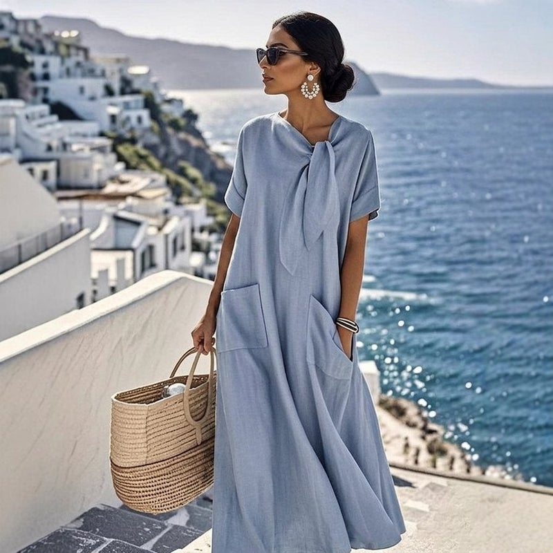 2026 Spring/Summer New Arrival: Elegant Bow Neck Casual Long-Sleeve  Dress - Image 2