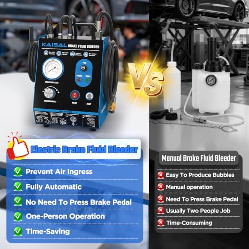 KAISAL Brake Bleeder Kit Automatic 7~36PSI Electric Brake Fluid Bleeder 1.6L/min Flow Airless Vacuum Filling, Adjustable Brake Pressure Bleeder Pump with 3 Master Cylinder Adapter, Fluid Shortage Protection - Image 3