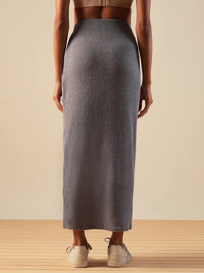 globus Women Self Design Button Detail Mid-Rise Side Slit Midi Pencil Skirt