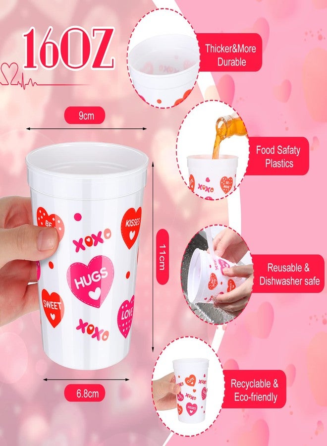 Meanplan 24 Pcs Valentine Plastic Cups, Reusable 16oz Heart Tumblers Galentines Day Cups for Kids Adults, Red Pink Valentine's Day Party Supplies for Anniversary Decoration - Image 2