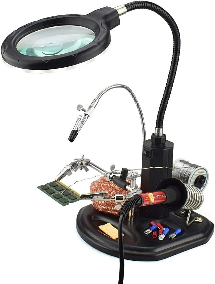 MMOBIEL LED Light Helping Hand Magnifier Station for Soldering Assembly RepairModeling Hobbies and Crafts  25X 4X LED Light  HandsFree Magnifying Glass Stand  Incl Clamp and Alligator Clips - Image 1