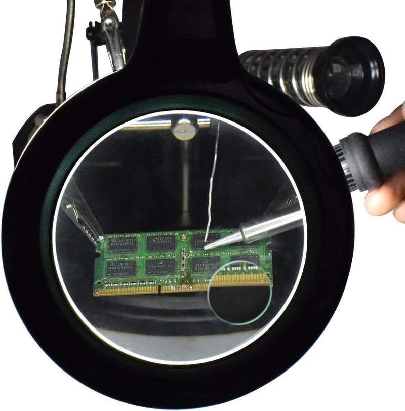 MMOBIEL LED Light Helping Hand Magnifier Station for Soldering Assembly RepairModeling Hobbies and Crafts  25X 4X LED Light  HandsFree Magnifying Glass Stand  Incl Clamp and Alligator Clips - Image 4