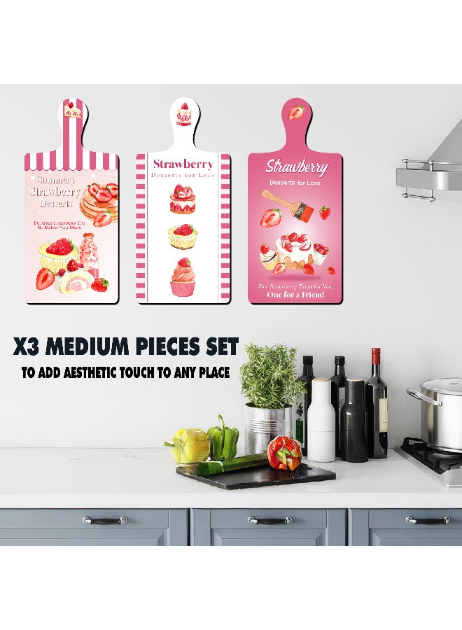 A Set Of 3 Wooden Wall Decor Pieces Designed Like Coasters Or Cutting Boards, Printed With Elegant Illustrations. Comes With Double-Sided Adhesive Backing. Dimensions: 28×13.5 Cm. Features High-Quality Glossy Printing With A Protective Layer Resistant To Dust And Wear. - Image 4