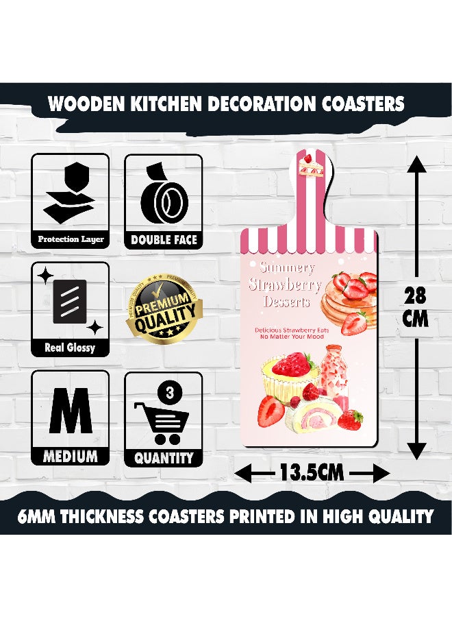 A Set Of 3 Wooden Wall Decor Pieces Designed Like Coasters Or Cutting Boards, Printed With Elegant Illustrations. Comes With Double-Sided Adhesive Backing. Dimensions: 28×13.5 Cm. Features High-Quality Glossy Printing With A Protective Layer Resistant To Dust And Wear. - Image 5