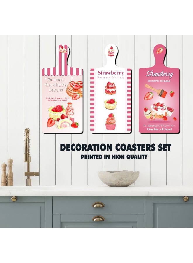 A Set Of 3 Wooden Wall Decor Pieces Designed Like Coasters Or Cutting Boards, Printed With Elegant Illustrations. Comes With Double-Sided Adhesive Backing. Dimensions: 28×13.5 Cm. Features High-Quality Glossy Printing With A Protective Layer Resistant To Dust And Wear. - Image 3