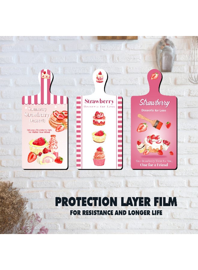 A Set Of 3 Wooden Wall Decor Pieces Designed Like Coasters Or Cutting Boards, Printed With Elegant Illustrations. Comes With Double-Sided Adhesive Backing. Dimensions: 28×13.5 Cm. Features High-Quality Glossy Printing With A Protective Layer Resistant To Dust And Wear. - Image 2