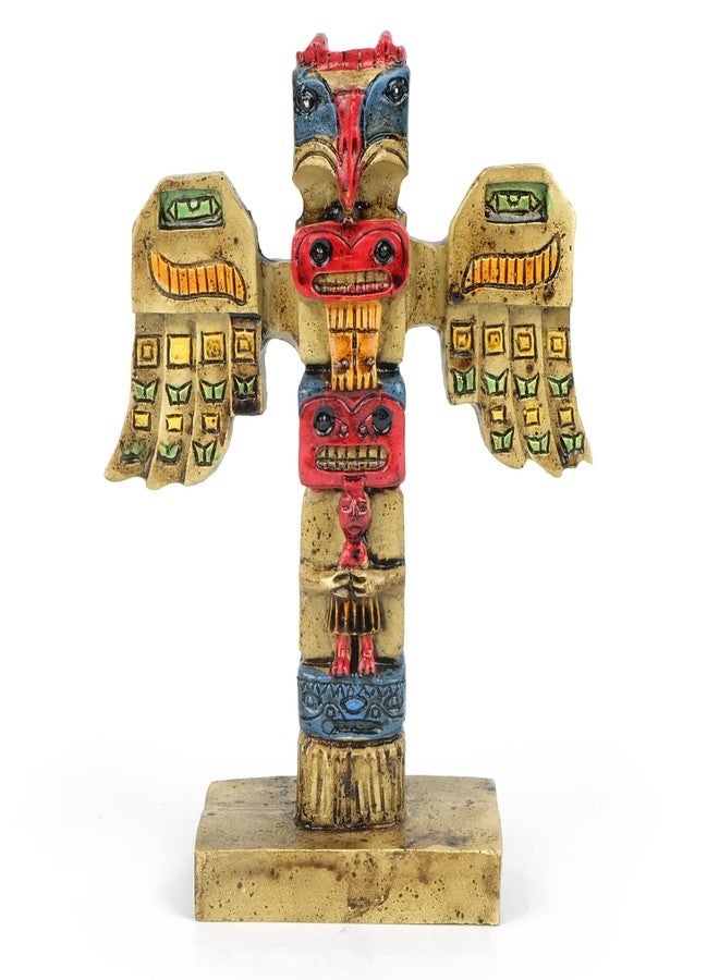 TRANSGOOD Indigenous Totem Pole Resin Indian Figurines Mini 4.5" H Alaska Totem Pole Aboriginal Style Decor - Image 1