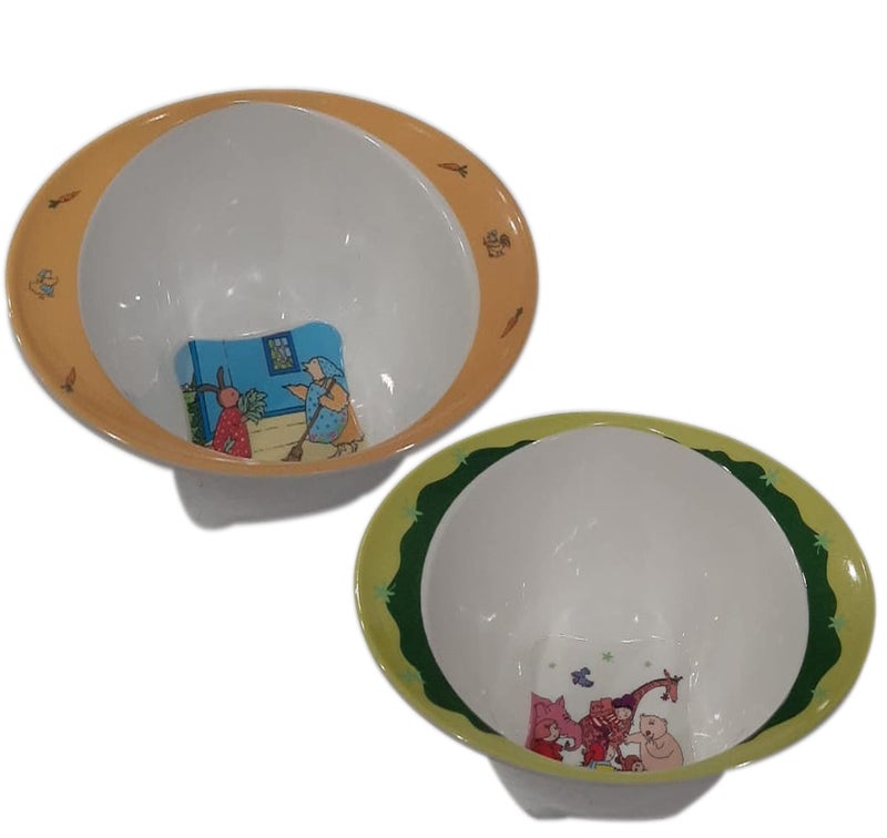 ZIDO (Pack of 2 Multipurpose Cartoon Design Bowls for Serving (Rabbit Family and Jungle Safari). - Image 1