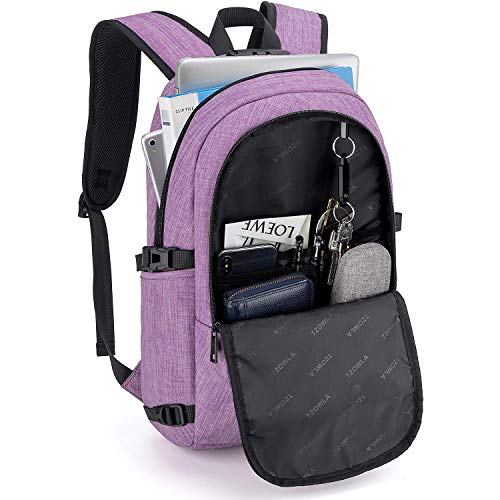 Tzowla Business Laptop Backpack Water Resistant Anti-Theft Backpack with USB Charging Port and Lock 17.3 Inch Computer Backpacks for Women, Casual Hiking Travel Daypack(Purple) - Image 2