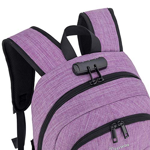 Tzowla Business Laptop Backpack Water Resistant Anti-Theft Backpack with USB Charging Port and Lock 17.3 Inch Computer Backpacks for Women, Casual Hiking Travel Daypack(Purple) - Image 4