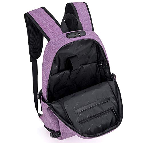 Tzowla Business Laptop Backpack Water Resistant Anti-Theft Backpack with USB Charging Port and Lock 17.3 Inch Computer Backpacks for Women, Casual Hiking Travel Daypack(Purple) - Image 3