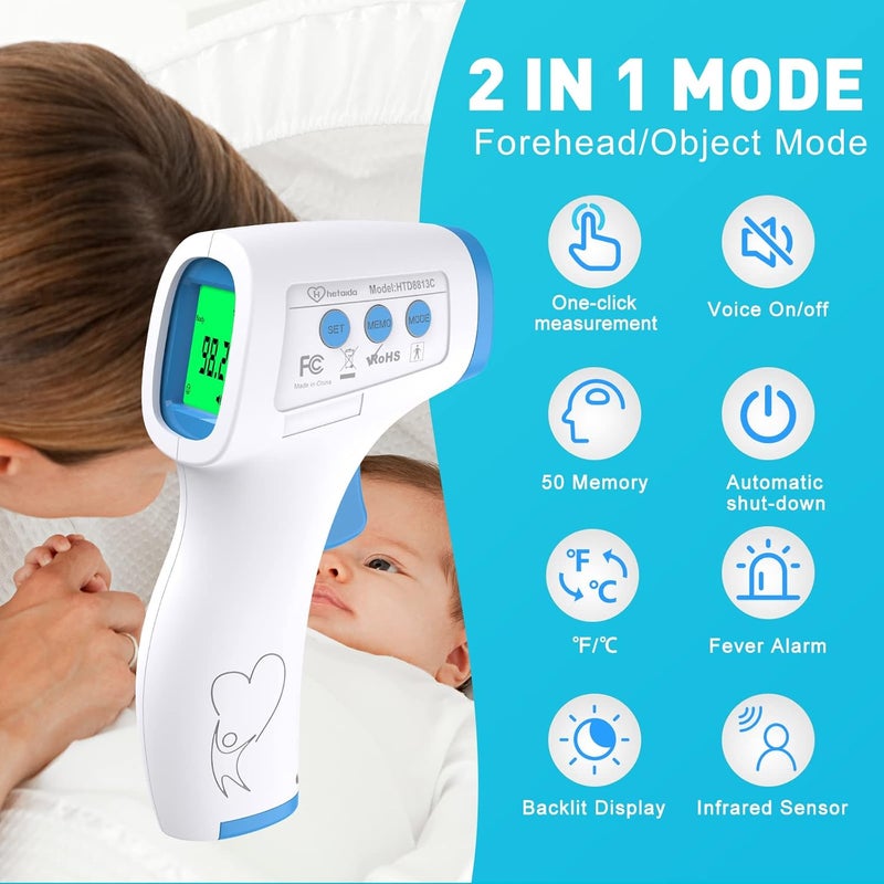 HeTaiDa Digital Thermometer for Adults and Kids, No Touch Forehead Thermometer for Baby, 2 in 1 Body Surface Mode Infrared Thermometer with Fever Alarm and Instant Accuracy Readings - Image 5