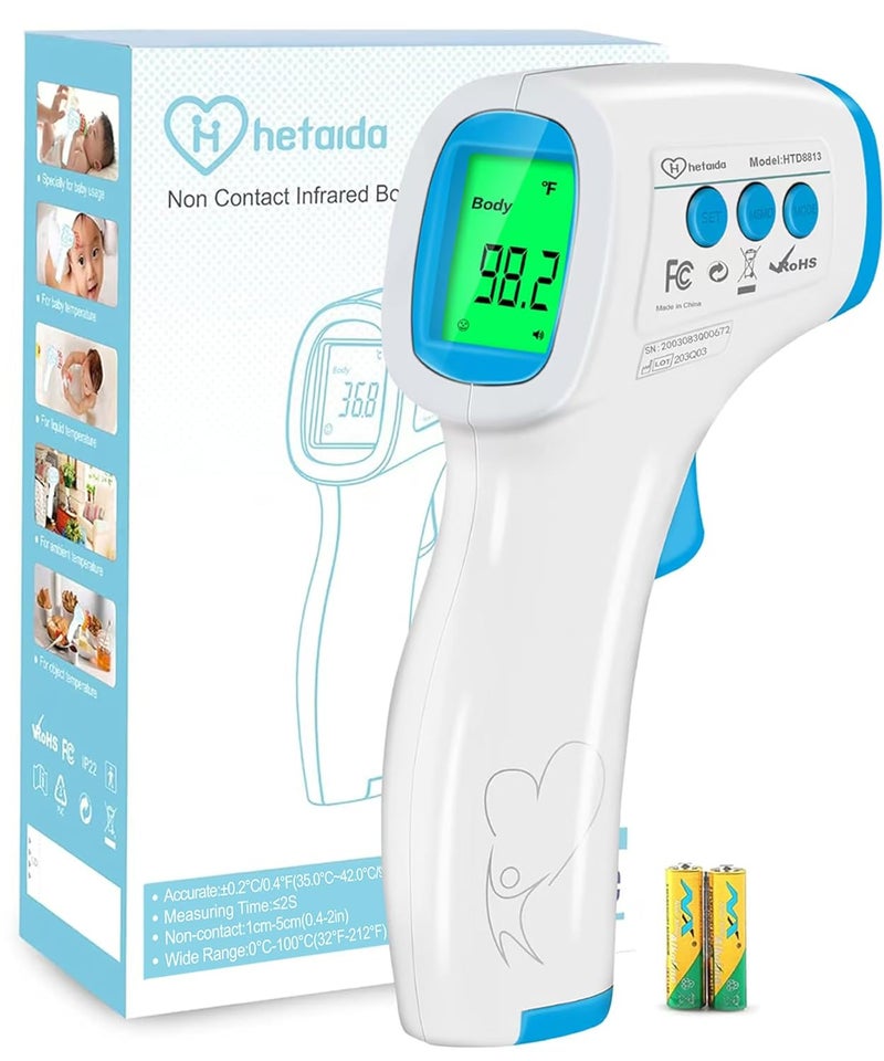 HeTaiDa Digital Thermometer for Adults and Kids, No Touch Forehead Thermometer for Baby, 2 in 1 Body Surface Mode Infrared Thermometer with Fever Alarm and Instant Accuracy Readings - Image 1