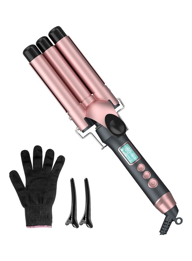 NIBEMINENT 3 Barrel Anion Hair Curling Iron 25mm With Temperature Control Black/Pink - Image 1