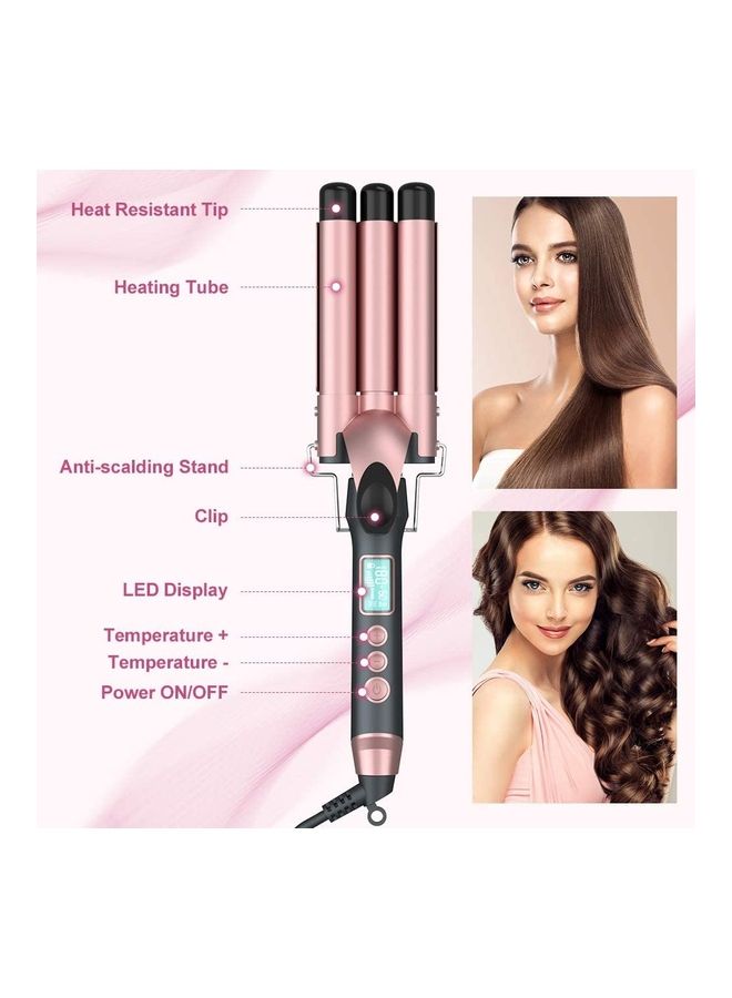 NIBEMINENT 3 Barrel Anion Hair Curling Iron 25mm With Temperature Control Black/Pink - Image 3