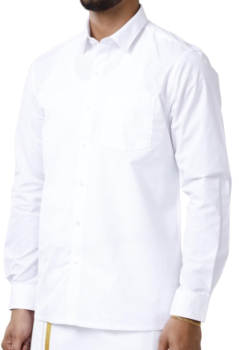 RAMRAJ COTTON قميص رجالي أبيض سادة بأكمام كاملة من رامراج قطن (38; أبيض) - Image 4