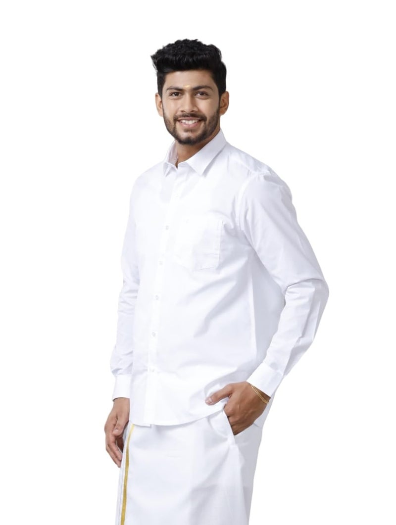 RAMRAJ COTTON قميص رجالي أبيض سادة بأكمام كاملة من رامراج قطن (38; أبيض) - Image 3