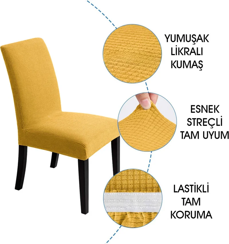 فايند Liski Esenk Chair Cover Square pattern Stretch Elastic Mutak Chair Cover 1-pc Mustard color