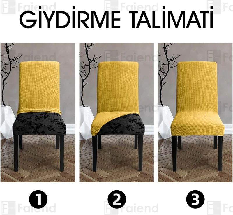 فايند Liski Esenk Chair Cover Square pattern Stretch Elastic Mutak Chair Cover 1-pc Mustard color
