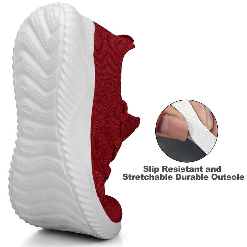 Feethit Womens Slip On Running Shoes Non Slip Walking Shoes Lightweight Gym Workout Shoes Breathable Fashion Sneakers All Burgundy Size 7.5 - Image 4