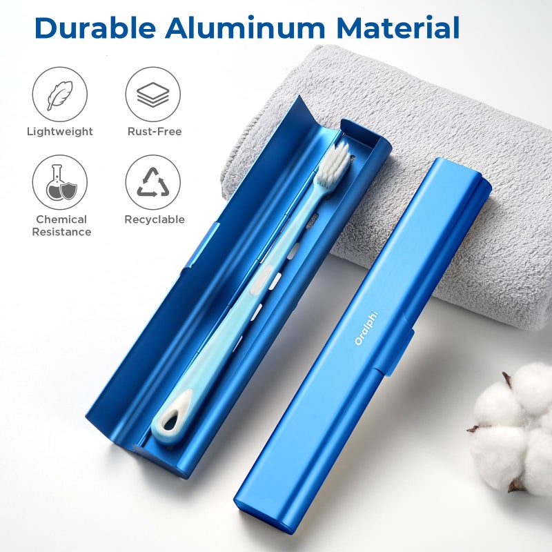 Oralphi Aluminum Toothbrush Travel Case, Portable Travel Toothbrush Holder, Durable Manual Toothbrush Box Container for Traveling, Bathroom, Camping, Business Trip-Blue - Image 2