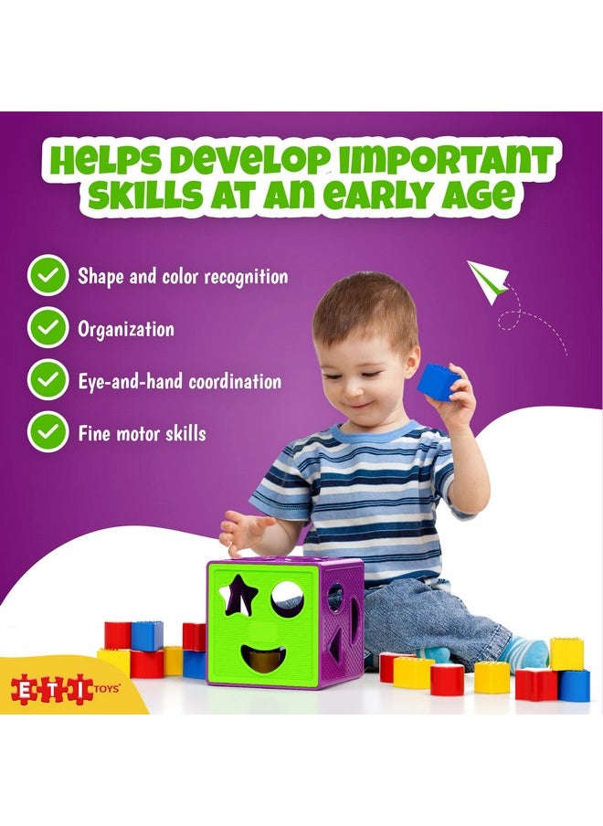 ETI Toys ETI Toys, 19 Piece Unique Educational Sorting & Matching Toy for Toddlers. Colorful Sorter Cube Box & Shapes, 100 Percent Safe, Promotes Fun Learning, Creativity & Skills Development  - Image 3
