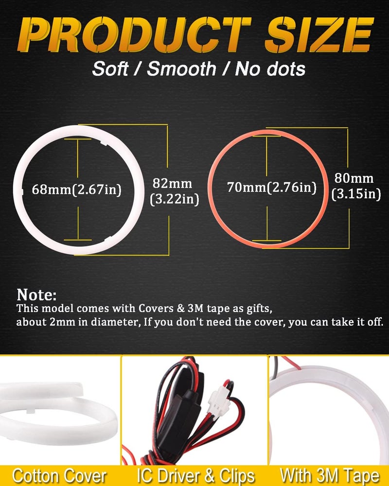 Qasim 80MM 3.14'' Angel Eyes Halo Ring 51SMD COB LED DRL Headlight Signal Fog Decorative Lights 9-30V Red 2pcs/Set - Image 3