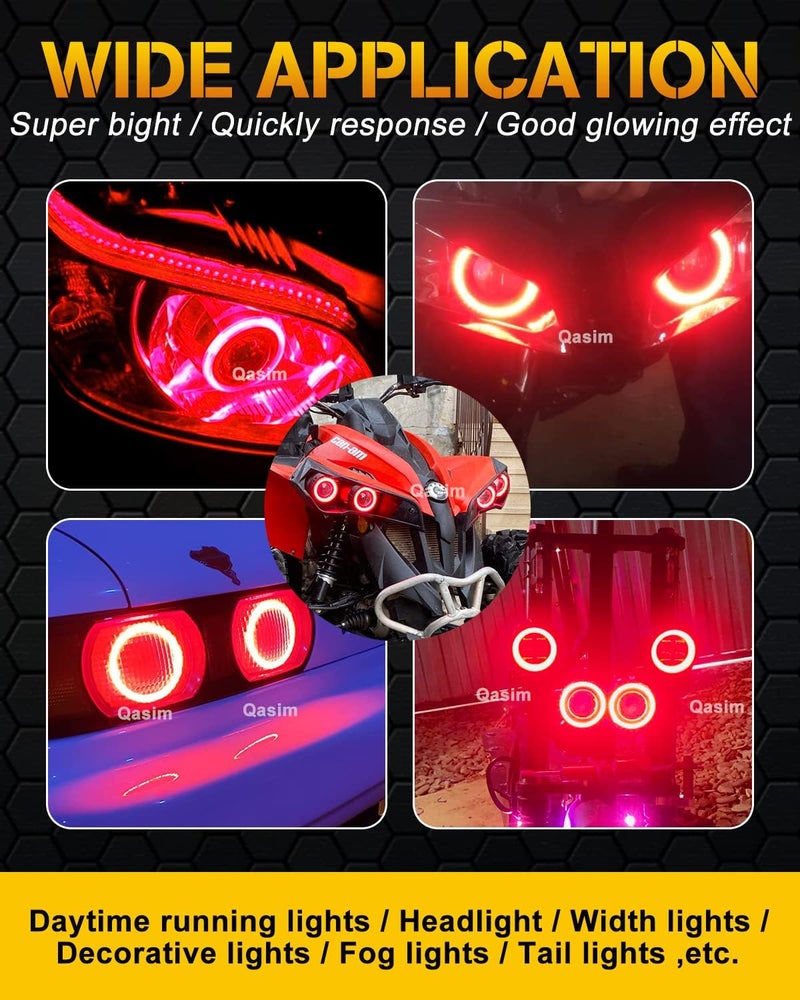 Qasim 80MM 3.14'' Angel Eyes Halo Ring 51SMD COB LED DRL Headlight Signal Fog Decorative Lights 9-30V Red 2pcs/Set - Image 4