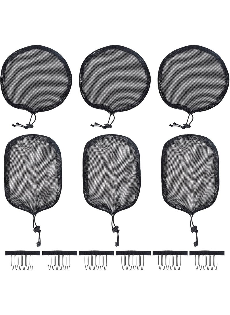 Framendino - Framendino, 6 Pieces Black Weaving Net Cap Elastic Drawstring Ponytail Hair with 6pcs Mesh Clips for Making Afro Puff Bun Wig Tools Women - Image 1