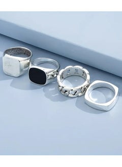 Goolsky 4pcs Punk Style Hip Hop Trendy Rings, Retro Geometric Metal Finger Ring  - Image 1