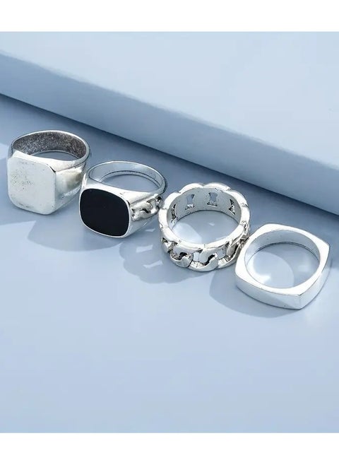 4pcs Punk Style Hip Hop Trendy Rings, Retro Geometric Metal Finger Ring