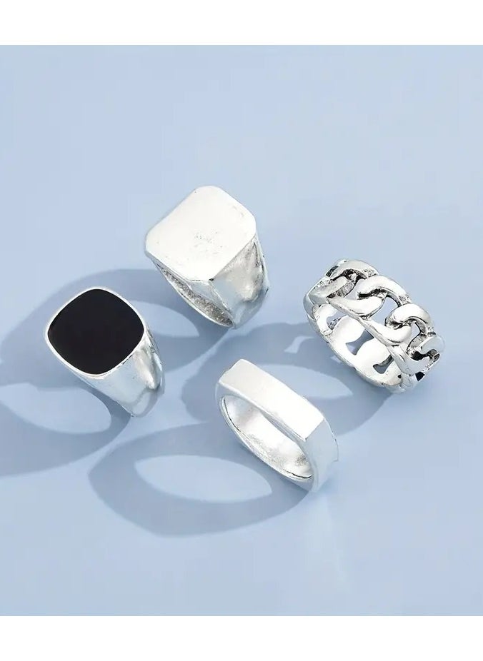 Goolsky 4pcs Punk Style Hip Hop Trendy Rings, Retro Geometric Metal Finger Ring  - Image 2