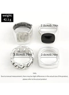 Goolsky 4pcs Punk Style Hip Hop Trendy Rings, Retro Geometric Metal Finger Ring  - Image 3