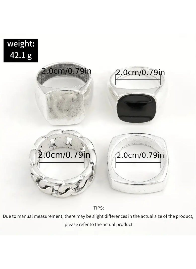 Goolsky 4pcs Punk Style Hip Hop Trendy Rings, Retro Geometric Metal Finger Ring  - Image 3